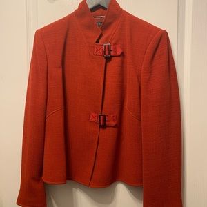 Anne Klein Rust/Red Skirt Suit; satin trim over fluted skirt hem.  Never worn.